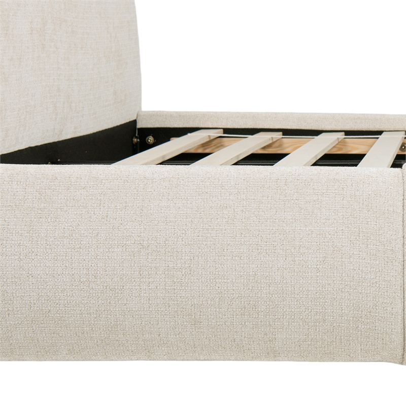 Archie Puffy Grounded Upholstered Platform Bed Oatmeal Light Beige Chenille