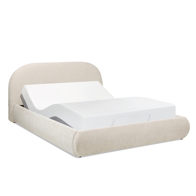 Archie Puffy Grounded Upholstered Platform Bed Oatmeal Light Beige Chenille