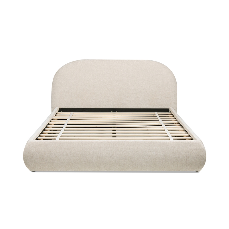 Archie Puffy Grounded Upholstered Platform Bed Oatmeal Light Beige Chenille