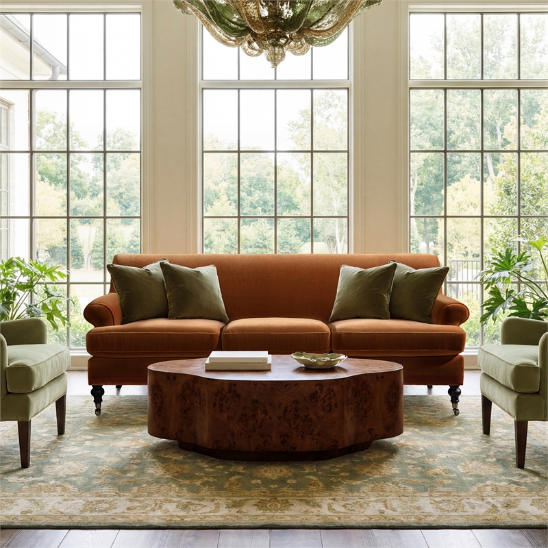 Alana Lawson Three-Cushion Tightback Sofa Burnt Orange Performance Velvet