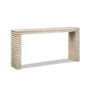Veda 63&quot Stacked Geometric Waterfall Console Table Reclaimed Pine Wood
