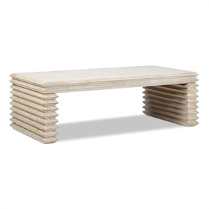 Veda 55&quot Stacked Geometric Waterfall Coffee Table White Reclaimed Pine Wood