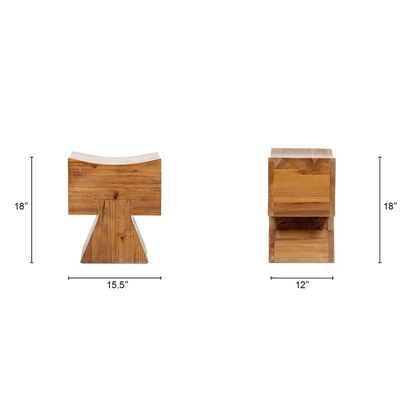 Nico Sculptural Stool Ottoman Honey Aged Brown Reclaimed Pine Wood