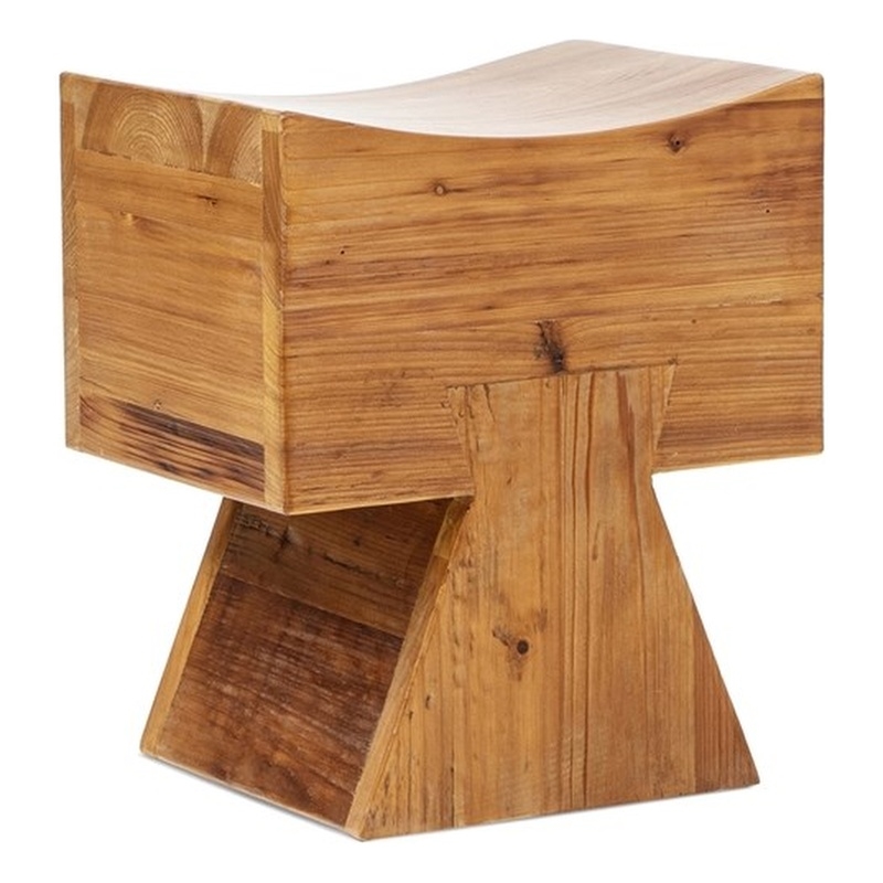 Nico Sculptural Stool Ottoman Honey Aged Brown Reclaimed Pine Wood