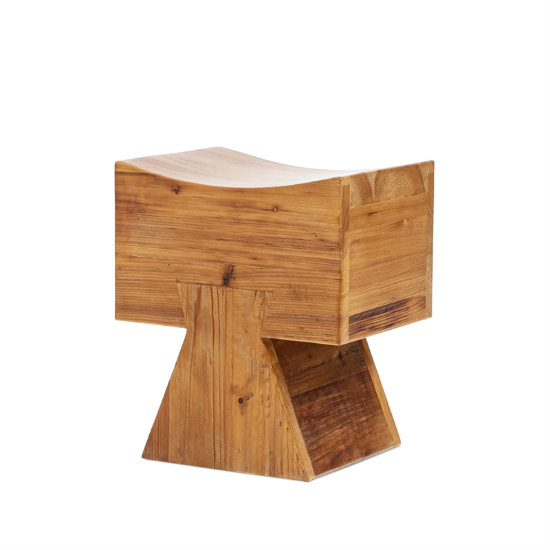 Nico Sculptural Stool Ottoman Honey Aged Brown Reclaimed Pine Wood