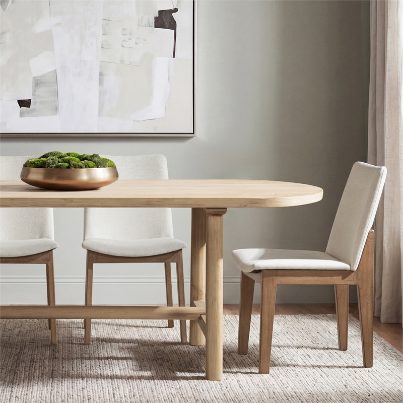 Auden Upholstered Reclaimed Pine Wood Dining Chair Set of 2 Light Beige Chenille