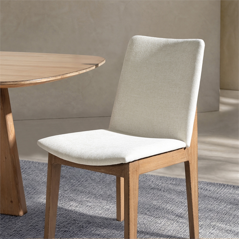 Auden Upholstered Reclaimed Pine Wood Dining Chair Set of 2 Light Beige Chenille