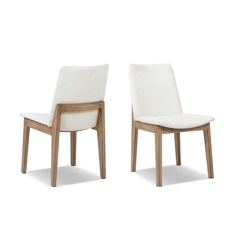 Auden Upholstered Reclaimed Pine Wood Dining Chair Set of 2 Light Beige Chenille