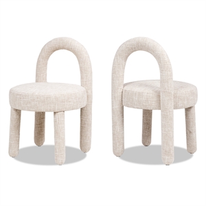Penny Round Arched Upholstered Dining Side Chair Set of 2 Travertine Beige