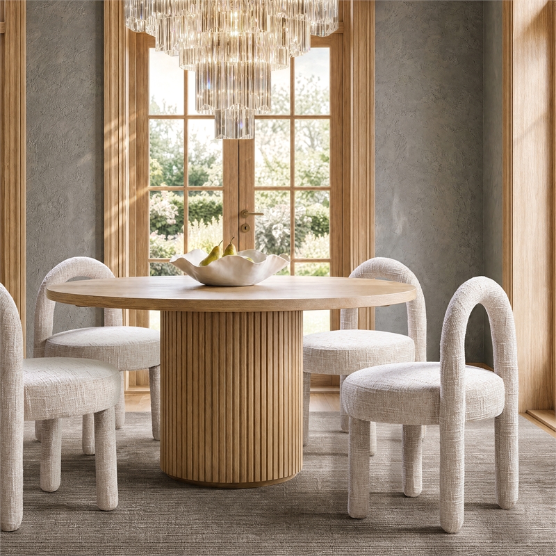 Penny Round Arched Upholstered Dining Side Chair Set of 2 Travertine Beige