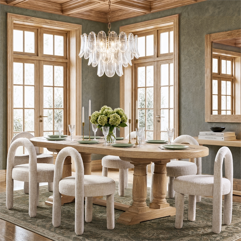 Penny Round Arched Upholstered Dining Side Chair Set of 2 Travertine Beige