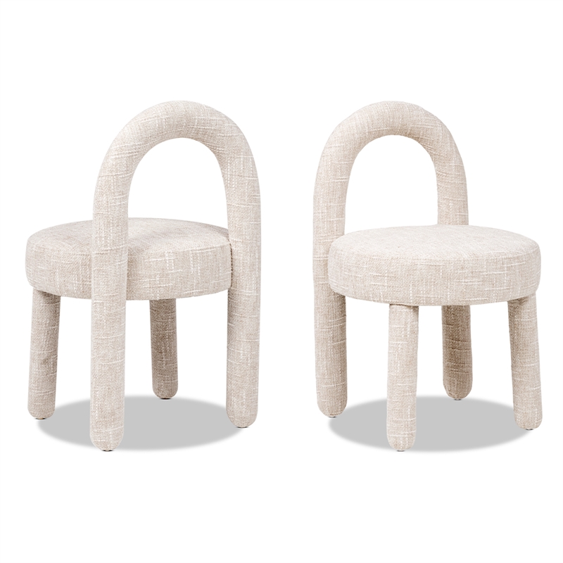 Penny Round Arched Upholstered Dining Side Chair Set of 2 Travertine Beige