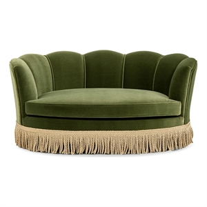 Clara 34.5&quot Scalloped Medium Pet Sofa Bed Olive Green Performance Velvet