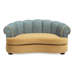 Halle 35.5&quot Rolled Arm Channel-Tufted Medium Dog Sofa Bed Gold Velvet