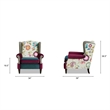 Anya Boho Chic Wingback Accent Arm Chair Teal-Blue Burgundy Floral