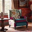 Anya Boho Chic Wingback Accent Arm Chair Teal-Blue Burgundy Floral