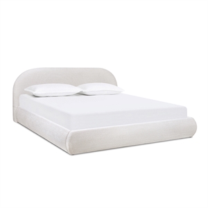 Archie Puffy Grounded Upholstered Platform Bed King Stone Beige Chenille