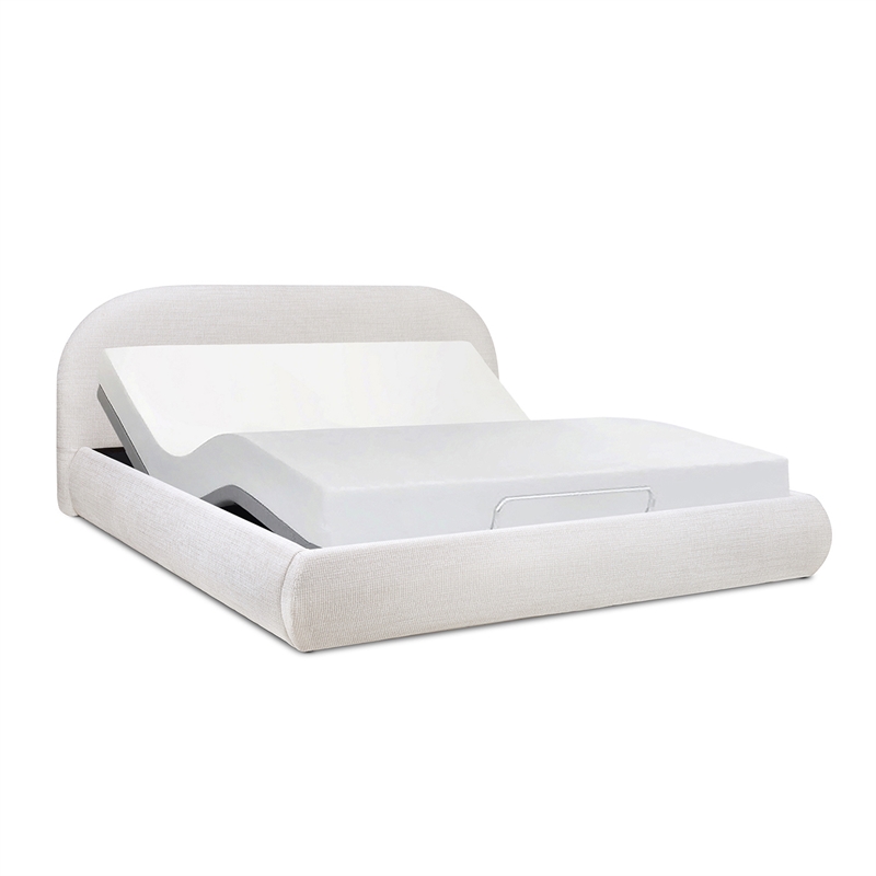 Archie Puffy Grounded Upholstered Platform Bed King Stone Beige Chenille