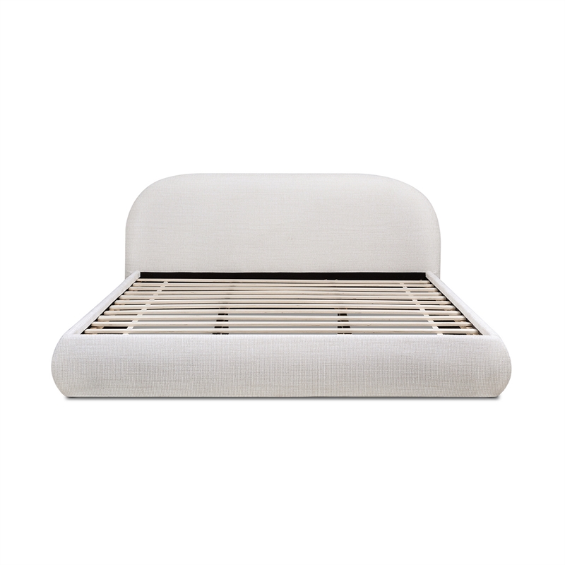 Archie Puffy Grounded Upholstered Platform Bed King Stone Beige Chenille