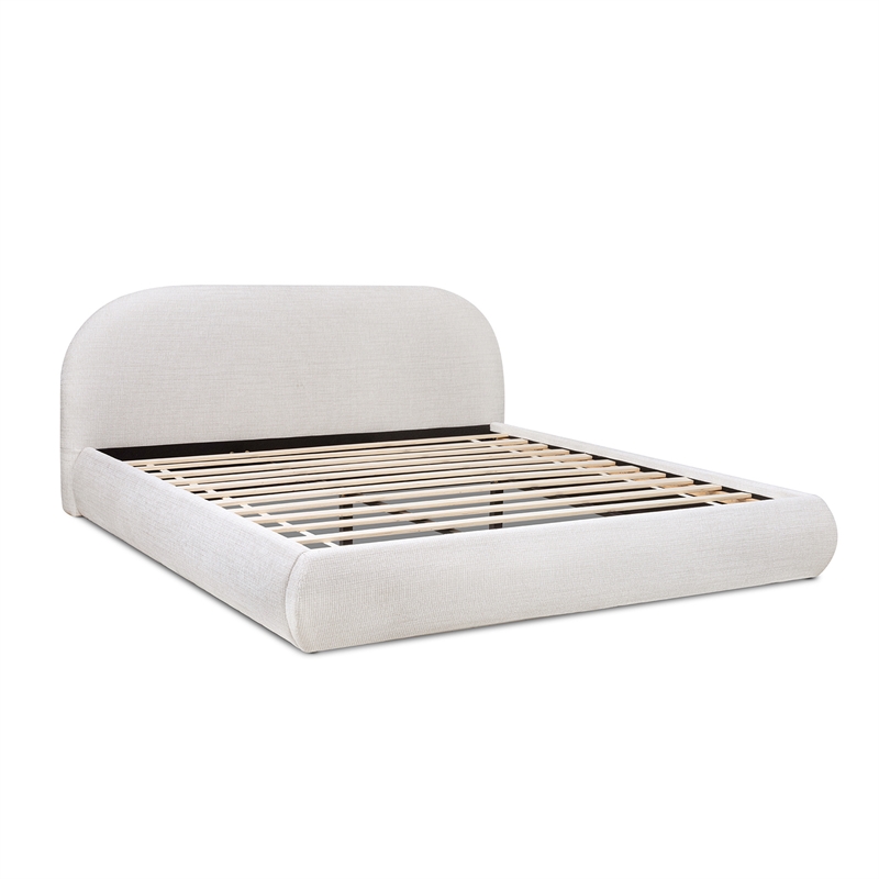 Archie Puffy Grounded Upholstered Platform Bed King Stone Beige Chenille