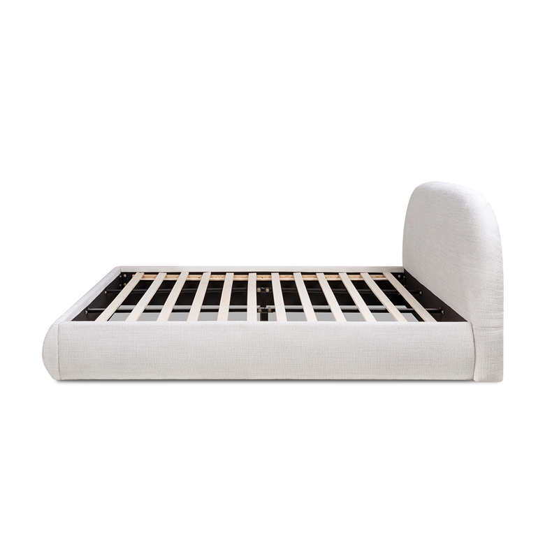 Archie Puffy Grounded Upholstered Platform Bed King Stone Beige Chenille