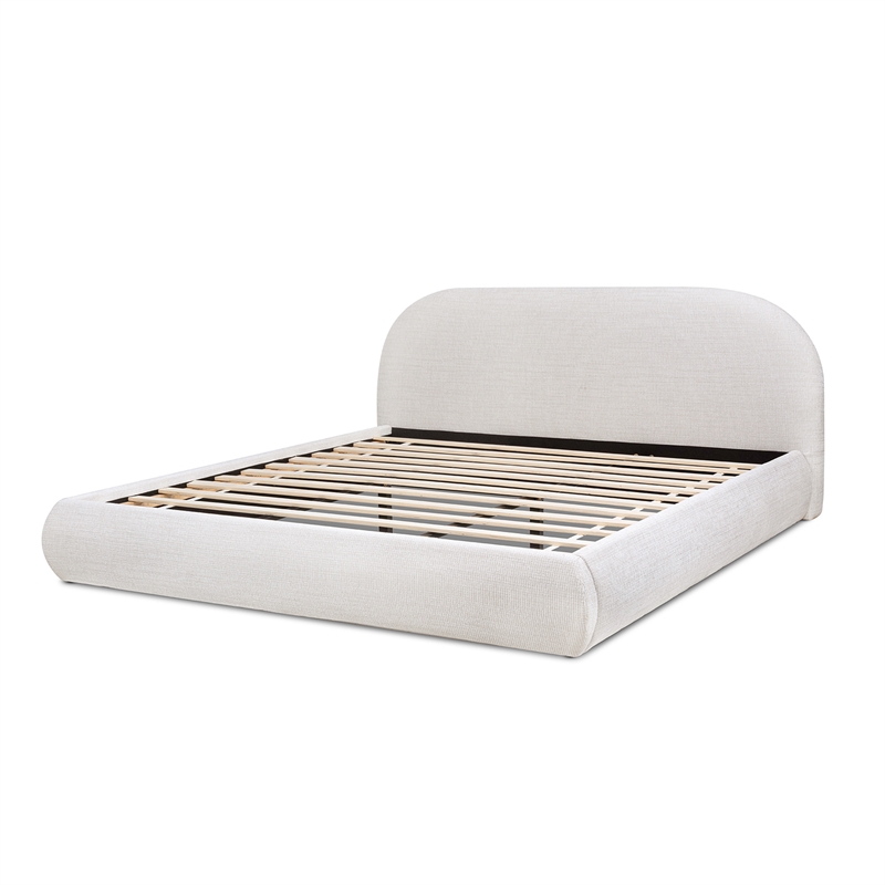 Archie Puffy Grounded Upholstered Platform Bed King Stone Beige Chenille