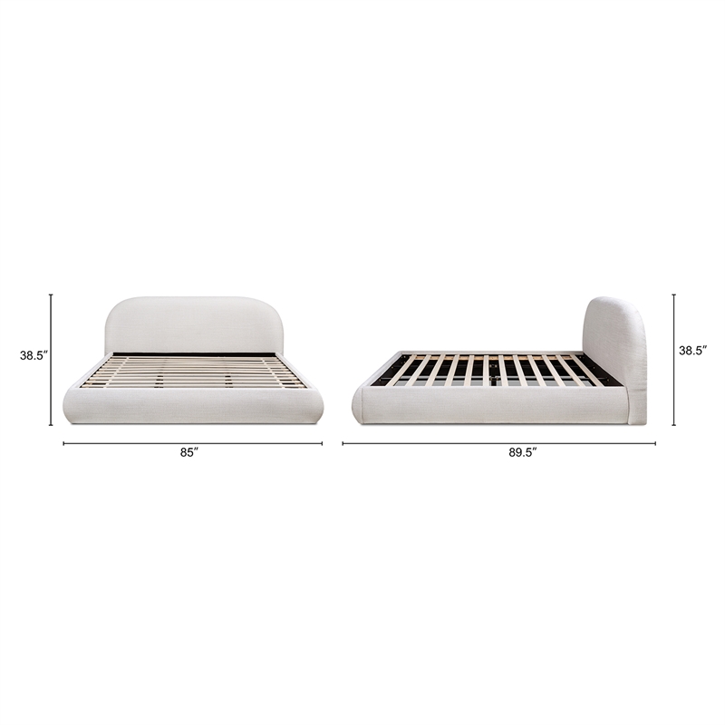 Archie Puffy Grounded Upholstered Platform Bed King Stone Beige Chenille