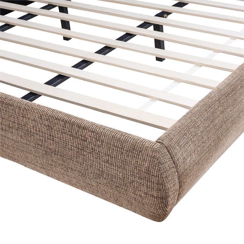 Archie Puffy Grounded Upholstered Platform Bed King Taupe Brown Chenille