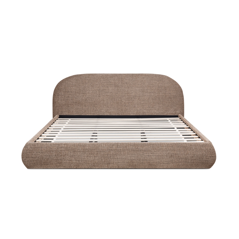 Archie Puffy Grounded Upholstered Platform Bed King Taupe Brown Chenille