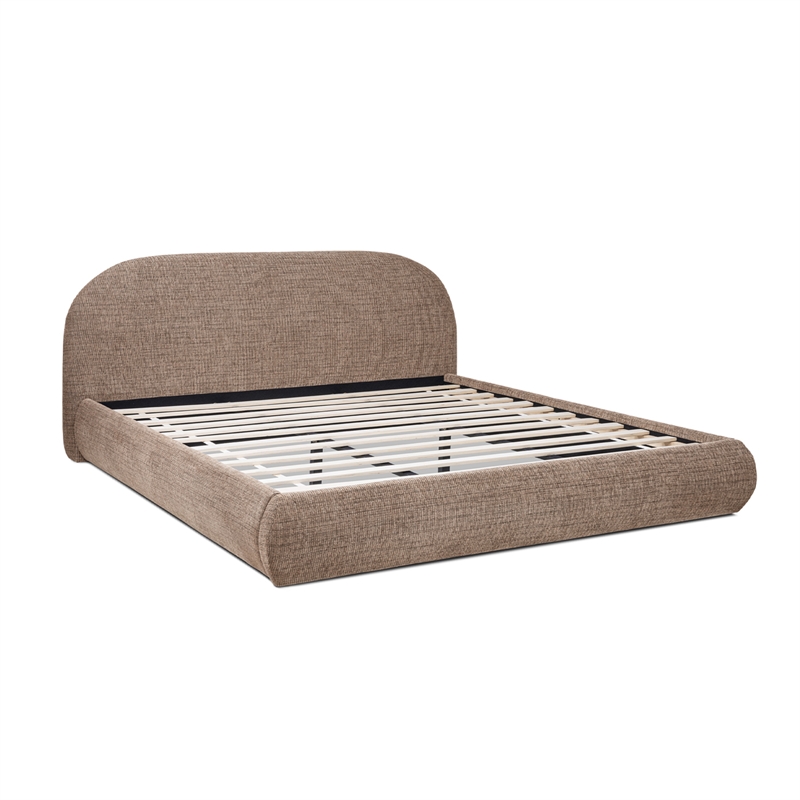 Archie Puffy Grounded Upholstered Platform Bed King Taupe Brown Chenille
