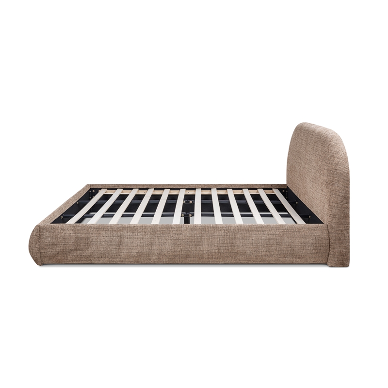 Archie Puffy Grounded Upholstered Platform Bed King Taupe Brown Chenille