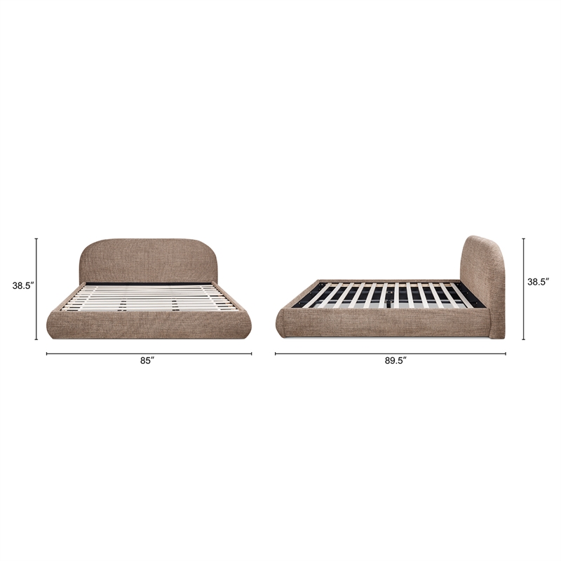 Archie Puffy Grounded Upholstered Platform Bed King Taupe Brown Chenille