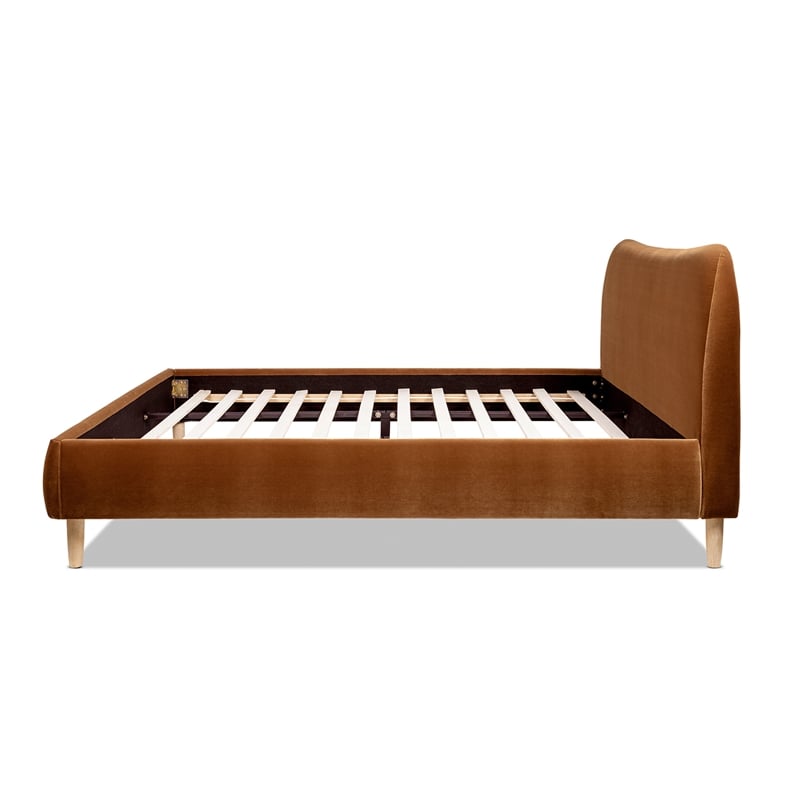 Roman Curved Headboard Upholstered Platform Bed King Burnt Orange Velvet