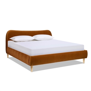 Roman Curved Headboard Upholstered Platform Bed King Burnt Orange Velvet