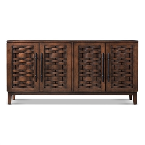 Koa 72&quot Woven Wood 4 Door Sideboard Dark Brown Reclaimed Pine Wood