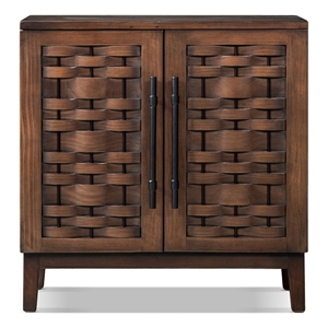 Koa 35&quot Woven Wood Cabinet Dark Brown Reclaimed Pine Wood