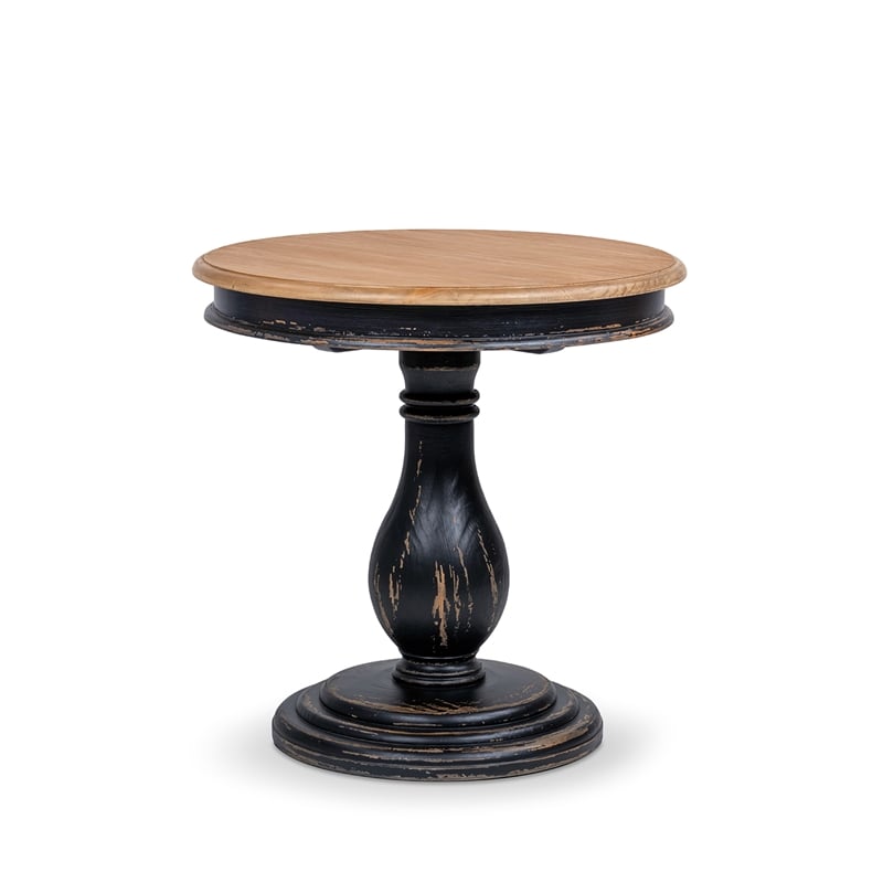 winslow 24&quot round reclaimed pine wood pedestal side table brown black