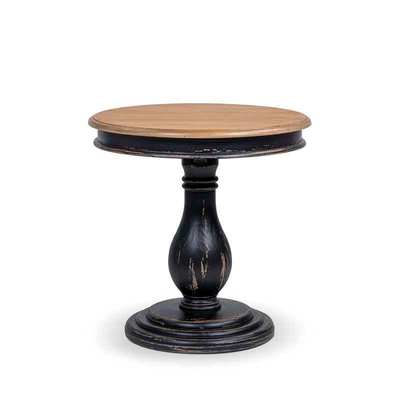 winslow 24&quot round reclaimed pine wood pedestal side table brown black