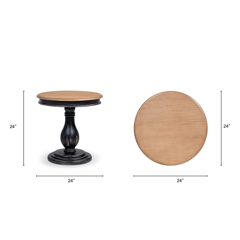 winslow 24&quot round reclaimed pine wood pedestal side table brown black