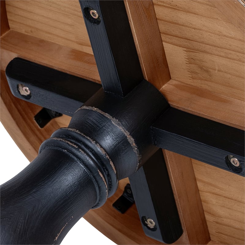 winslow 24&quot round reclaimed pine wood pedestal side table brown black