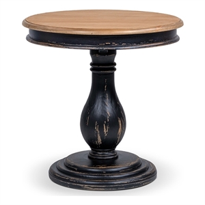 Winslow 24&quot Round Reclaimed Pine Wood Pedestal Side Table Brown Black