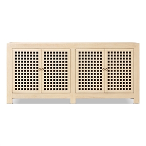 Alden 34&quot Tall Reclaimed Pine Wood Lattice 4-Door Cabinet Brushed White