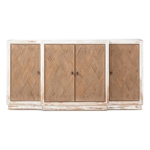 Amelie 74&quot Patchwork 4-Door Sideboard  White & Brown Reclaimed Pine Wood