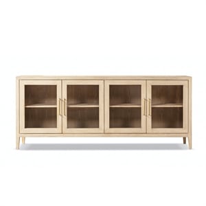 Marlowe 83&quot Glass Door Sideboard Brushed White Reclaimed Pine Wood