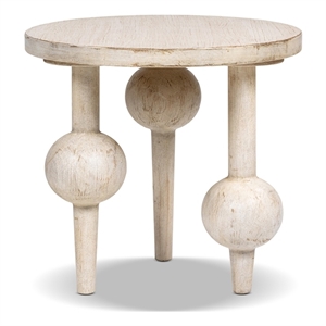 Odette 24&quot Round Reclaimed Pine Wood Sculptural Side Table Whitewashed