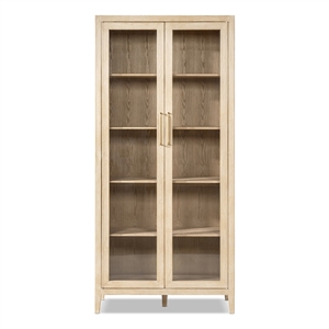 Marlowe 93&quot Reclaimed Pine Wood Glass Door Display Cabinet Brushed White