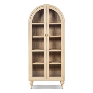 Odette Arched Reclaimed Pine Wood Glass Door Display Cabinet Brushed White