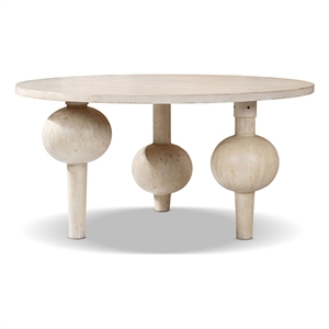 Odette 60&quot Round Reclaimed Pine Wood Sculptural Dining Table Whitewashed