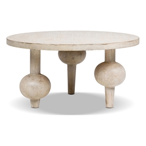 Odette 36&quot Round Reclaimed Pine Wood Sculptural Coffee Table Whitewashed
