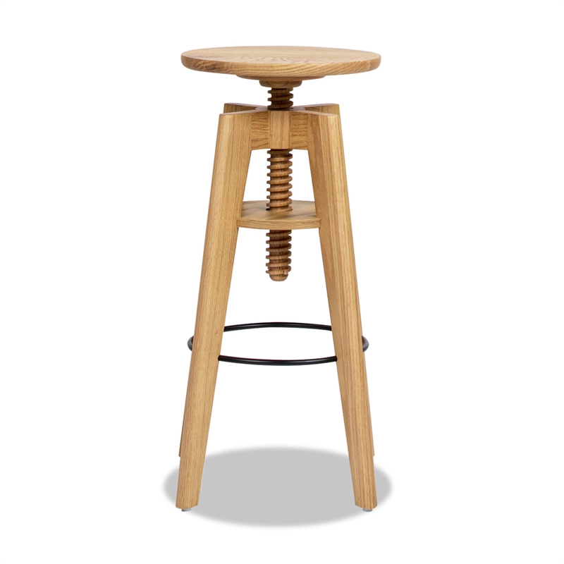 Spencer Minimalist Adjustable Bar Counter Stool Natural Brown Oak Wood
